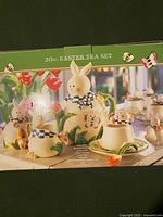 Retail box showing Easter tea set design and contents