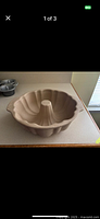 Pampered Chef stoneware fluted Bundt pan on countertop