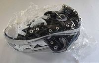 Sneakers wrapped in plastic showing side profile