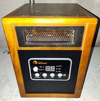 Front view showing heat grill and control panel