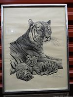 Full view of framed etching showing subject and frame