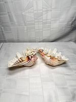 Both resin conch shell figures side by side