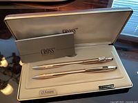 Case open showing gold-filled pen and pencil with SPAR emblems and 0.5 mm marking