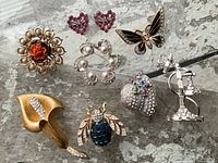 All nine brooches displayed on surface