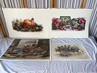 Overview of four Sharon Pedersen prints on white sheet