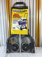 Folded Magna Cart hand truck with retail display card front view