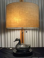 Full view of lamp with shade and duck dish