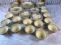 Full set arranged showing plates, cups, saucers and bowls