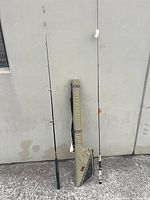 Two rods and case standing upright for overall view