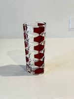 Full view of vase showing clear and ruby panels