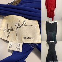 Collage: Wayne Clark label and small overviews of 1980s dresses