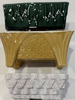 Front view of all three planters showing colors and textures