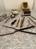 Overview of assorted grooming tools on table