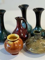 Group shot showing all six miniature vases and jugs