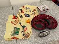 Full lot showing scarf, ashtray, lighter, ceramic case