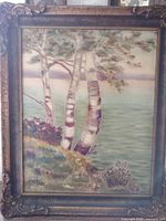 Frontal view of framed oil painting showing entire artwork and frame