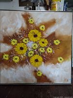 Full view of framed square floral painting