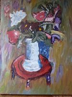 Full view of the floral still life painting on canvas board