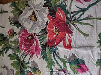 Full view of floral barkcloth fabric showing overall pattern
