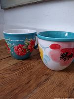 Both Pioneer Woman mugs side by side showing exterior floral designs.