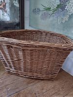 Side view of wicker bicycle basket