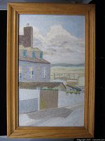 Full view of framed drawing showing Quebec fort scene