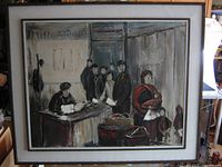 Full view of framed painting depicting immigration scene