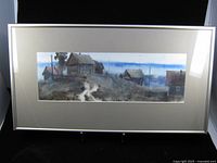 Full view of framed watercolour under glass