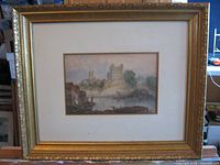 Front view of framed watercolour in gilt frame