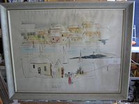 Full view of framed watercolour painting