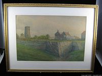 Full view of framed watercolour painting in gilt frame