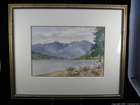 Full view of framed watercolour with mat and frame visible