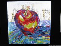 Front view of mixed media apple painting signed Arden