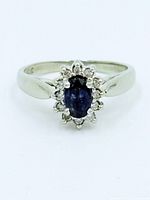 Top view of ring showing sapphire and diamond halo