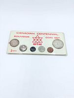 Front of sealed 1967 Centennial Souvenir Coin Set showing six coins in holder