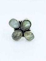 Front view showing four labradorite stones in cluster setting