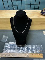 Chain displayed on bust with bagged chains below