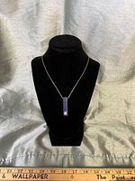 Full view of necklace on display bust showing pendant and chain