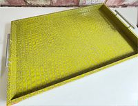 full view of tray showing crocodile texture and metal handles