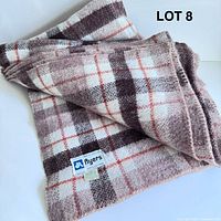 Folded Ayers plaid blanket showing pattern and label
