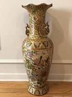 Full view of porcelain floor vase showing overall form and decoration