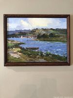 Close view of painting showing subject and signature area