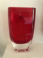 Front view of Block San Carlos rectangular red crystal vase