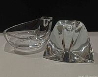 Nambe crystal candle holder and Marc Aurel crystal bowl side by side front view