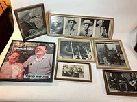 Overview of framed photographs and colour print layout