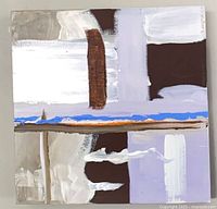 Full view of square abstract painting on neutral wall