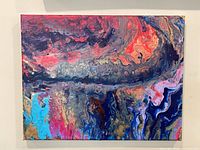 Front view of abstract fluid acrylic painting