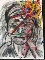 Full view of mixed media portrait on paper