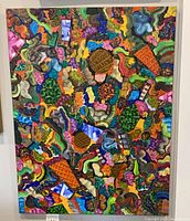 Full view of multicolour abstract painting on wall