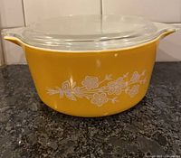 Full view of casserole with lid showing pattern and shape